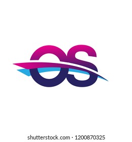 initial letter OS logotype company name colored blue and magenta swoosh design. vector logo for business and company
