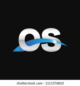 Initial letter OS, overlapping movement swoosh logo, metal silver blue color on black background