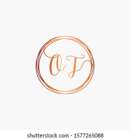initial letter OT handwritten with circle element template. Creative fashion logo design, couple initial name , beauty icon. Logo with hand drawn style for wedding concept - vector