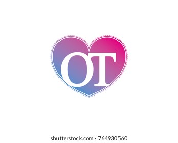 the initial letter OT in the heart symbol as a logo, sign and decoration