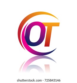 initial letter OT logotype company name orange and magenta color on circle and swoosh design. vector logo for business and company identity.