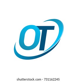 initial letter OT logotype company name colored blue swoosh design concept. vector logo for business and company identity.