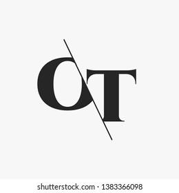 Initial Letter OT Monogram Sliced. Modern logo template isolated on gray background