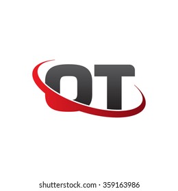 initial letter OT swoosh ring company logo red black