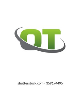 initial letter OT swoosh ring company logo green gray