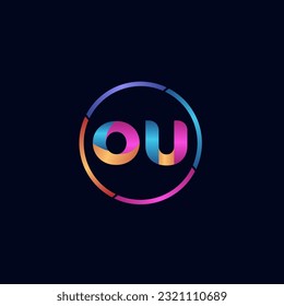 Initial letter OU curve rounded logo, gradient vibrant colorful glossy 