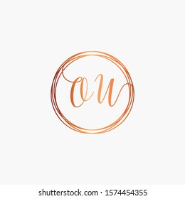 initial letter OU handwritten with circle element template. Creative fashion logo design, couple initial name , beauty icon. Logo with hand drawn style for wedding concept - vector