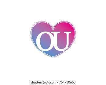 the initial letter OU in the heart symbol as a logo, sign and decoration