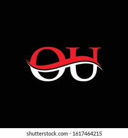 Initial Letter OU Logo Design Vector Template. Red And White OU Vector Illustration