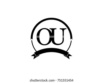 initial letter OU logo monogram retro black