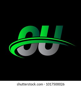 initial letter OU logotype company name colored green and black swoosh design. vector logo for business and company identity.