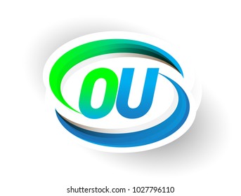 initial letter OU logotype company name colored blue and green swoosh design, modern logo concept. vector logo for business and company identity.