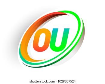 initial letter OU logotype company name colored orange and green circle and swoosh design, modern logo concept. vector logo for business and company identity.