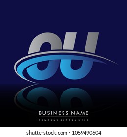 initial letter OU logotype company name colored blue and grey swoosh design. vector logo for business and company identity.