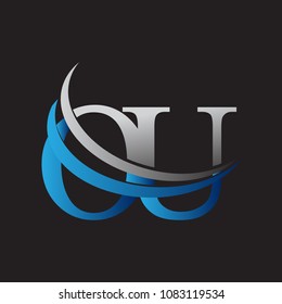 initial letter OU logotype company name colored blue and grey swoosh design. vector logo for business and company identity.