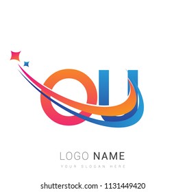 initial letter OU logotype company name colored orange, red and blue swoosh star design. vector logo for business and company identity.
