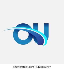 initial letter OU logotype company name colored blue and swoosh design. vector logo for business and company identity.
