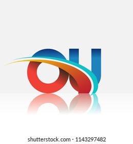 initial letter OU logotype company name colored red and blue and swoosh design. vector logo for business and company identity.
