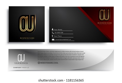 initial letter OU logotype company name colored gold elegant design. Vector sets for business identity on black background.