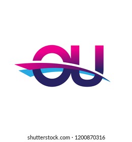 initial letter OU logotype company name colored blue and magenta swoosh design. vector logo for business and company