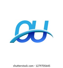 initial letter OU logotype company name colored blue and swoosh design. vector logo for business and company identity.