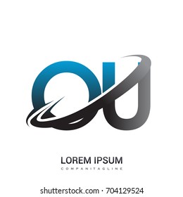 initial letter OU logotype company name colored blue and grey swoosh design. logo design for business and company identity.