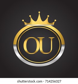 initial letter OU logotype company name with oval shape and crown, gold and silver color. vector logo for business and company identity.