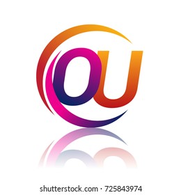 initial letter OU logotype company name orange and magenta color on circle and swoosh design. vector logo for business and company identity.