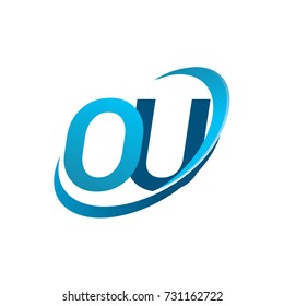 initial letter OU logotype company name colored blue swoosh design concept. vector logo for business and company identity.