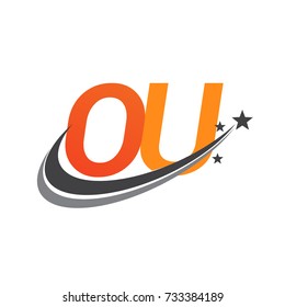 initial letter OU logotype company name colored orange and grey swoosh star design. vector logo for business and company identity.