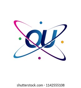 initial letter OU logotype science icon colored blue, red, green and yellow swoosh design. vector logo for business and company identity.
