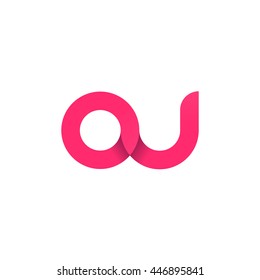 initial letter ou modern linked circle round lowercase logo pink