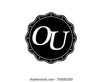 Initial letter OU monogram logo black seal stamp lace