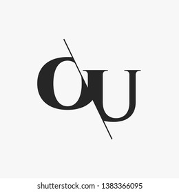 Initial Letter OU Monogram Sliced. Modern logo template isolated on gray background