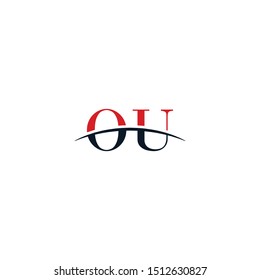 Initial letter OU, overlapping movement swoosh horizon logo company design inspiration in red and dark blue color vector