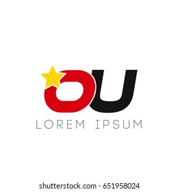 Initial letter ou yellow star logo red black