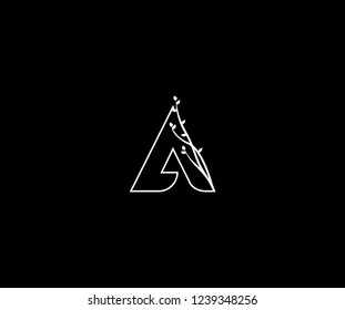 Initial A Letter Outline Linked Floral Ornate Leaf Monogram Logotype