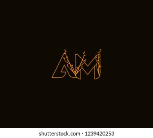 Initial AM Letter Outline Linked Luxury Ornate Leaf Monogram Logotype
