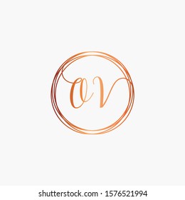 initial letter OV handwritten with circle element template. Creative fashion logo design, couple initial name , beauty icon. Logo with hand drawn style for wedding concept - vector