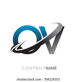 initial letter OV logotype company name colored blue and grey swoosh design. logo design for business and company identity.