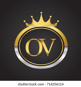 initial letter OV logotype company name with oval shape and crown, gold and silver color. vector logo for business and company identity.