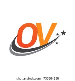 initial letter OV logotype company name colored orange and grey swoosh star design. vector logo for business and company identity.