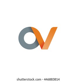 initial letter ov modern linked circle round lowercase logo orange gray