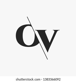 Initial Letter OV Monogram Sliced. Modern logo template isolated on gray background