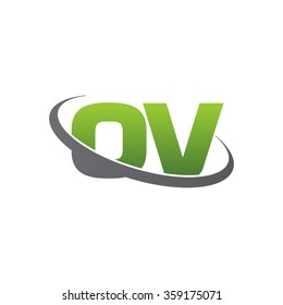 initial letter OV swoosh ring company logo green gray
