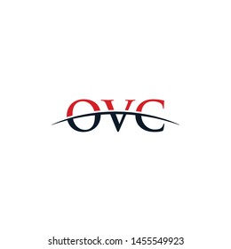 Initial letter OVC, overlapping movement swoosh horizon logo company design inspiration in red and dark blue color vector