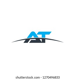 Initial letter AT overlapping movement swoosh horizon logo vector for logo company isolated in black background