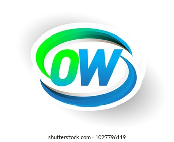 initial letter OW logotype company name colored blue and green swoosh design, modern logo concept. vector logo for business and company identity.