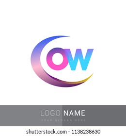 initial letter OW logotype company name, coloreful and swoosh design. vector logo for business and company identity.
