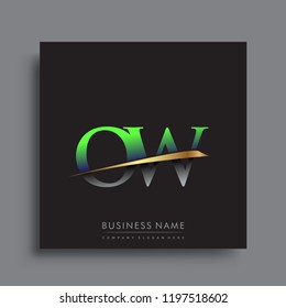 initial letter OW logotype company name colored green and gold swoosh design. vector logo for business and company